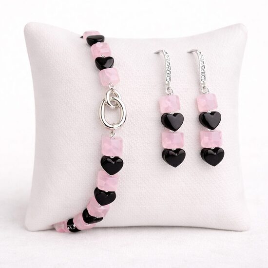 Dabīgo pērļu auskari + rokassprādze "Rozīte"